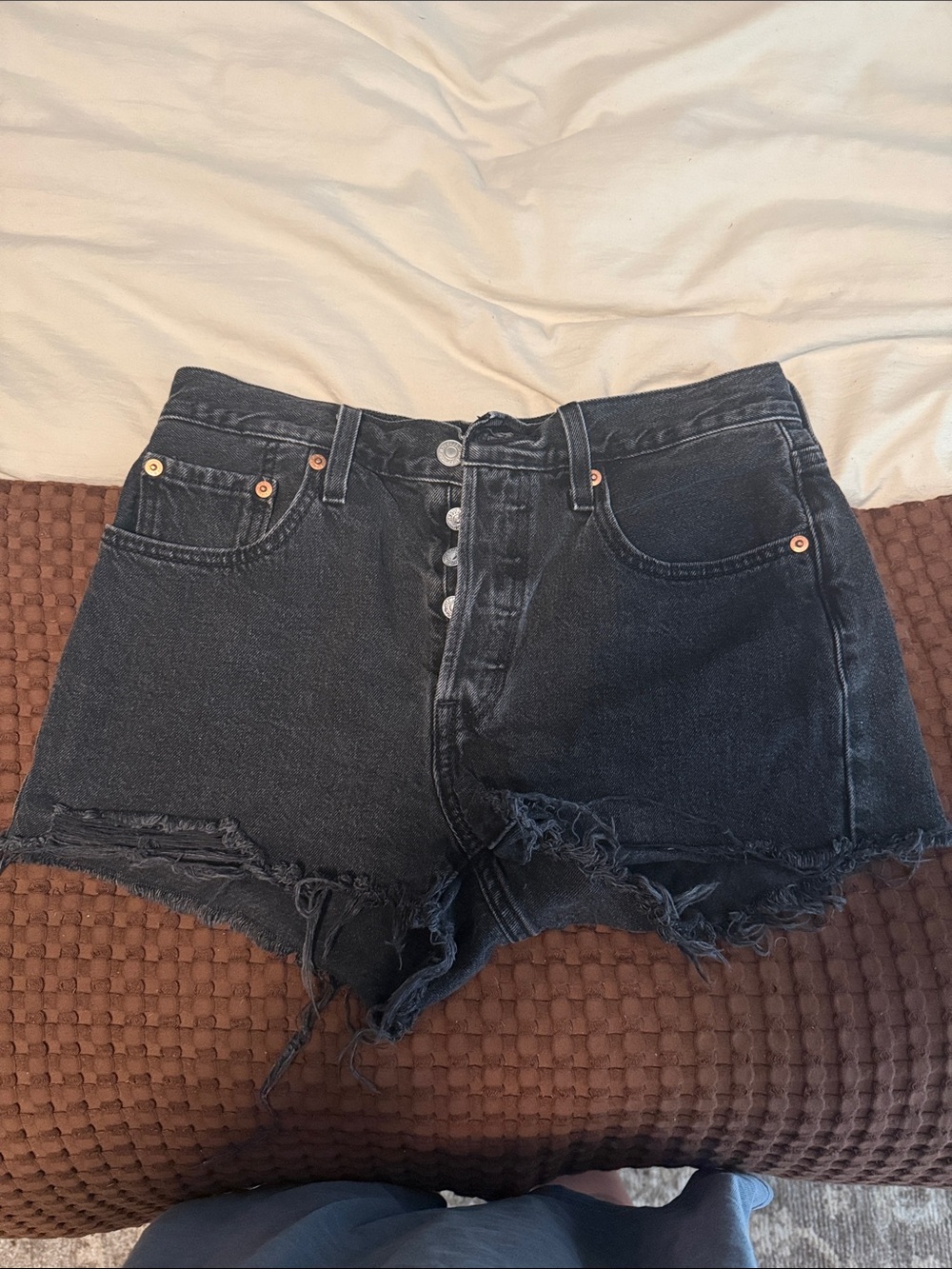 Levi's Black Distressed Button-Fly Jean Shorts